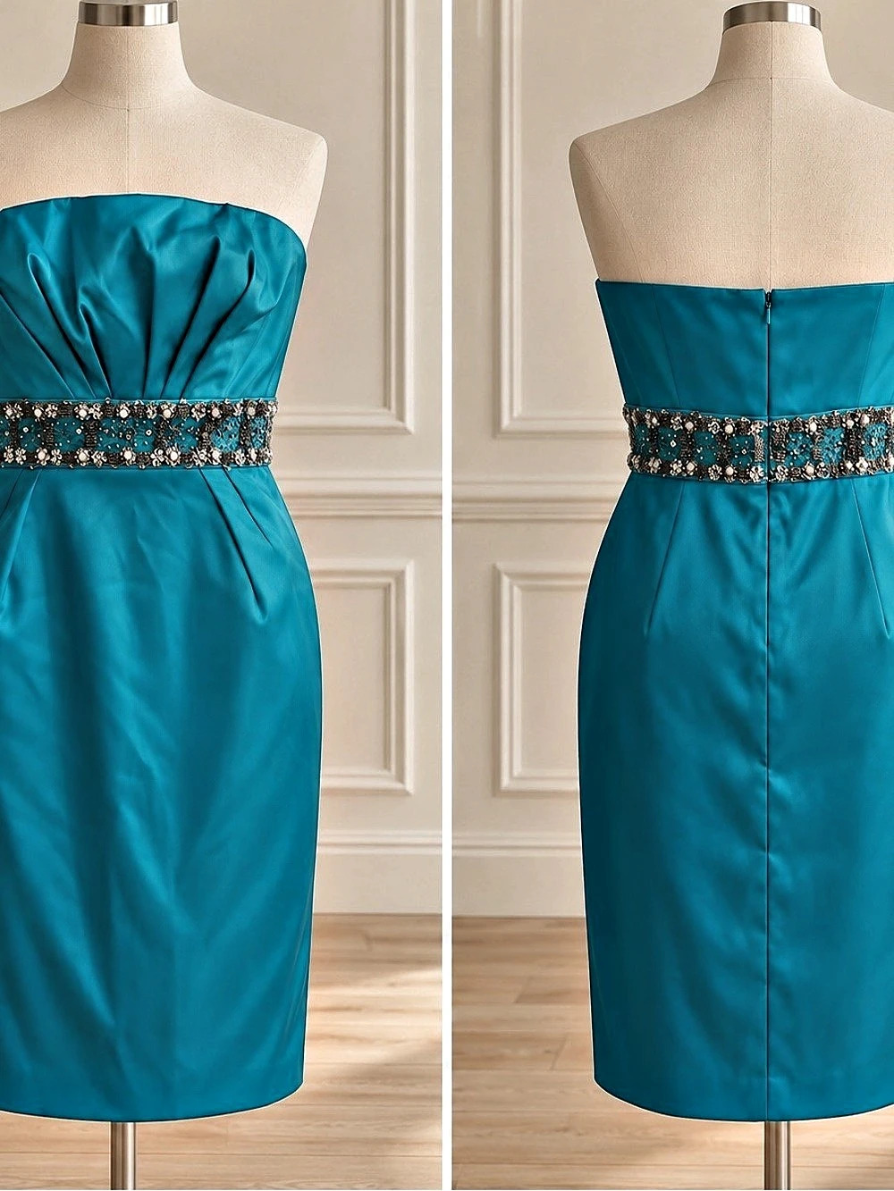 OC by Olga Cassini Strapless Beaded Waist Dress in Blue Size 8 Like New